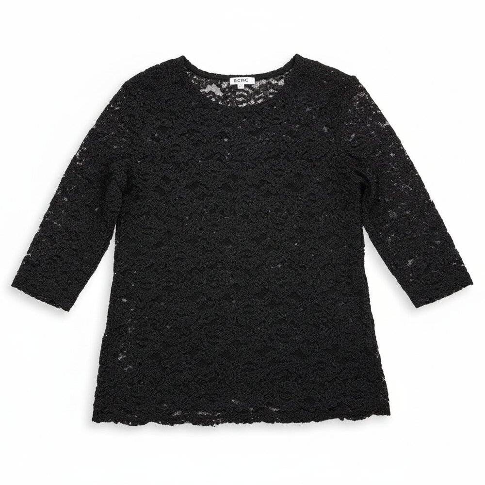 BCBG Paris Top Women's Large Black Lace Sheer